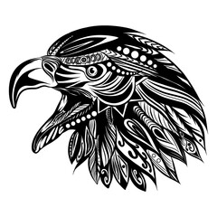 The doodle art of the head of eagle with the beautiful ornament