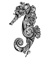 The sea horse with the floral art zentangle for the tattoo inspiration © XAVIERDESIGN