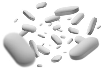 White tablets levitate on a white background