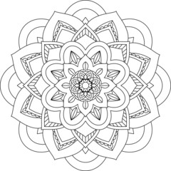 Easy Mandala coloring book simple and basic for beginners, seniors and children. Set of Mehndi flower pattern for Henna drawing and tattoo. Decoration in ethnic oriental, Indian style.