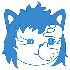 wolf girl emoticon looks at the scene through the frame mimicked with her hands gesture, simplistic facial expression vector illustration, cartoon character, hand drawn linear icon