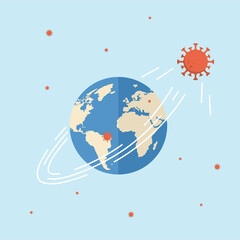 Web banner with coronavirus or covid, pandemic or virus infection concept and Earth. Vector attention and alert illustration 
