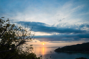 Exotic sunset sky sea on mountain summer vacation