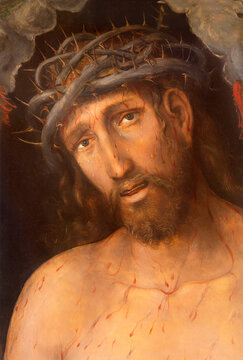 VIENNA, AUSTIRA - OCTOBER 22, 2020: Paint of Jesus Christ with the crown of thons (Ecce Homo) in the  church Rochuskirche by Emerich Betgthold (1937) as copy of Lucas Cranach (1537).