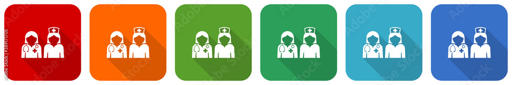 Aufkleber doctor icon set, flat design vector illustration in 6 colors options for webdesign and mobile applic