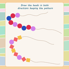 Game for the development of logical thinking. Draw the beads in both directions keeping the pattern