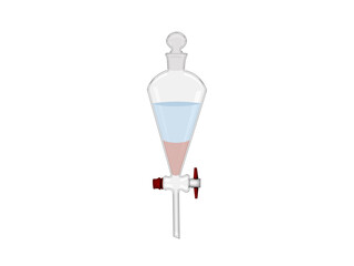 3d illustration separating funnel  laboratory glassware used in liquid-liquid extractions to separate or partition the components of a mixture into two immiscible solvent phases of different densities