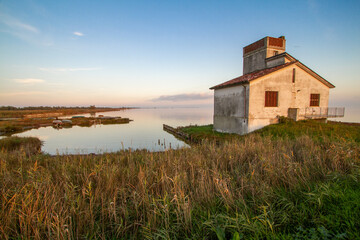 sunset of valleys of Comacchio adriatic sea po delta regional park