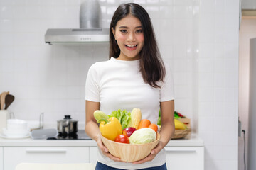 Healthy lifestyle with good natural food. Person showing fresh variety vegetables ingredients for healthy meal.