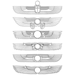vector monochrome icon set with ancient egyptian symbol Winged sun for your project