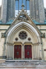 Fototapeta premium Metropolitan United Church in Toronto, Ontario, Canada. It is one of most prominent churches of United Church of Canada, located on Queen Street East at corner of Church Street. 