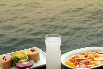 Turkish food appetizerson on white table.