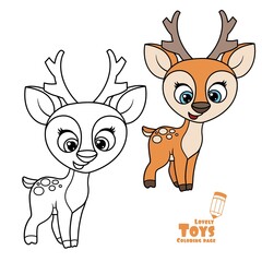 Cute cartoon soft toy dappled deer outlined and color for coloring book