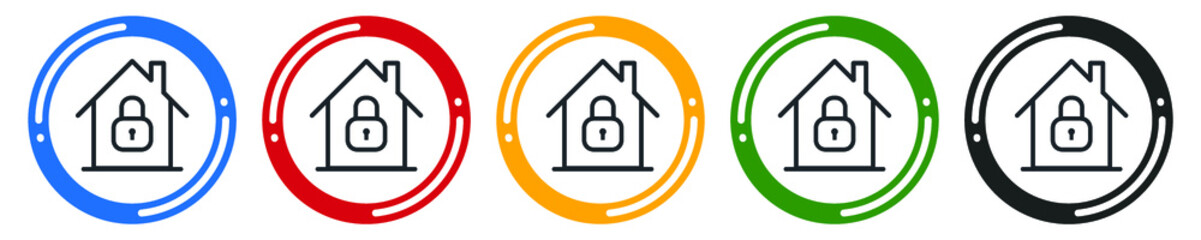 safe house line icon set. flat design vector illustration in 5 colors options for web design