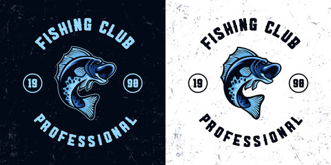 vintage blue fish fishing mascot logo illustration