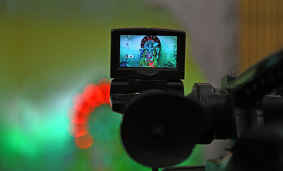 A photo of the display of a video camera being used to record the 'aarti' ritual of Goddess Durga at Ashapura Mata temple in Beawar, Rajasthan, India.