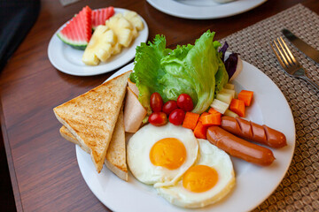 Fototapeta na wymiar American Breakfast Set on table