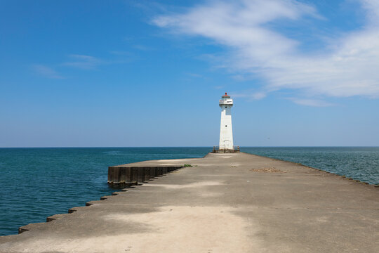 Sodus Point Lighthouse. Lighthouse in Sodus, New York. Sunny day on lake Ontario.
