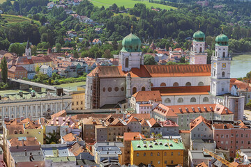 Looking down at St. Stephen's Cathedral seen from Veste Oberaus