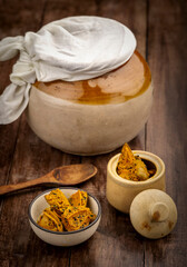 Homemade raw mango pickle, mango pickle is a traditional Indian condiment made with raw mangoes, spices and oil.