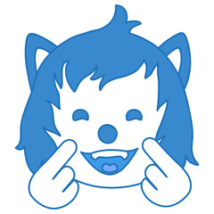 cheerful smiling wolf pointing at himself with forefinger fingers, simplistic facial expression vector illustration, simple hand drawn emoticon, funny cartoon character