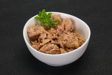 Canned tuna fish in the bowl