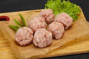 Homemade raw pork minced meatball for cooking