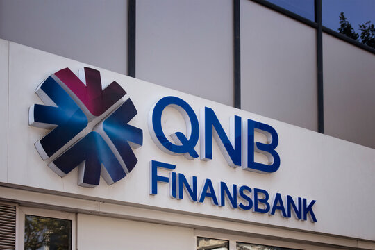 Signage of Qatari commercial bank 's branch in Maslak / Istanbul