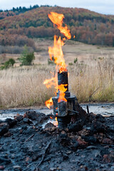 Gas eruption near Starunya villaga in Zakarpattia Ukraine