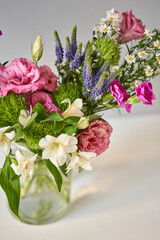 Bouquet 007, step by step installation of flowers in a vase. Flowers bunch, set for home. Fresh cut flowers for decoration home. European floral shop. Delivery fresh cut flower.
