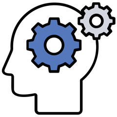 
Human head with gear icon. Flat concept of brainstorming process 
