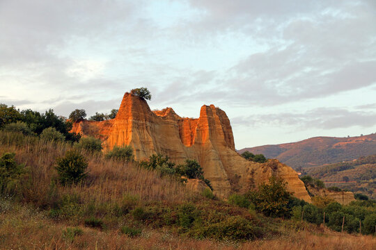 Sunset on the Balze of Valdarno, a rock formation in the valley of Arno river, Tuscany, Italy.