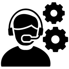 
A male avatar and speech bubble gears showing administration concept
