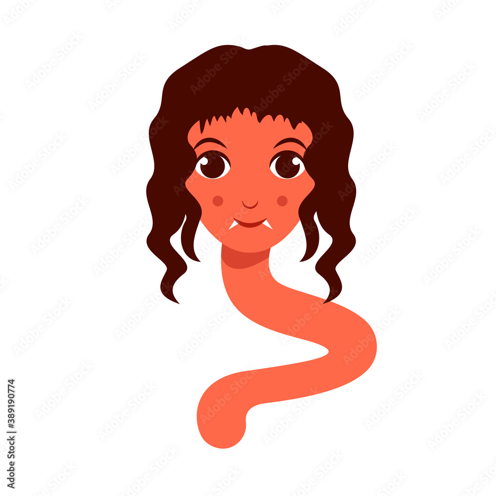 Wall mural rokurokubi or long neck scary woman on white background.