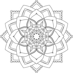 Fototapeta premium Easy Mandala coloring book simple and basic for beginners, seniors and children. Set of Mehndi flower pattern for Henna drawing and tattoo. Decoration in ethnic oriental, Indian style.