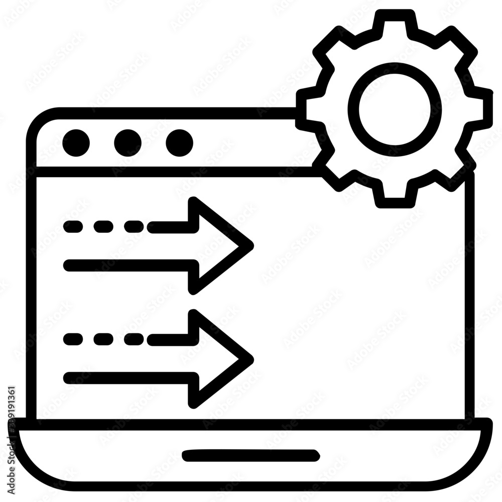 Canvas Prints laptop screen forwarding arrows and a gear wheel on laptop symbolic of web development