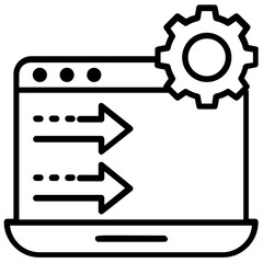 
Laptop screen forwarding arrows and a gear wheel on laptop symbolic of web development 
