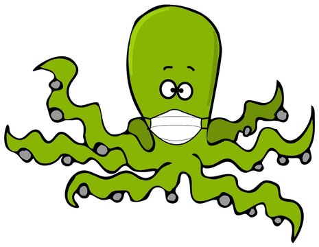 Green Octopus Wearing A Face Mask