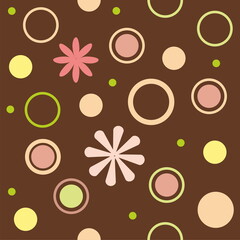 Obraz premium Brown and Pink Polka Dots and flower seamless background