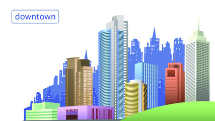 Cityscape Building vector illustration. Colorful urban Skyscraper landscape on white background.