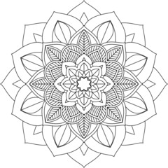 Easy Mandala coloring book simple and basic for beginners, seniors and children. Set of Mehndi flower pattern for Henna drawing and tattoo. Decoration in ethnic oriental, Indian style.