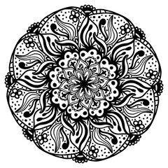 Mandala, vintage ornament, vector illustration, coloring book for adults, pattern for meditation, Indian pattern, decorative element, graphic, black and white stamp