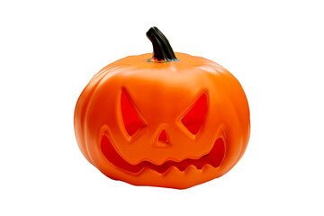 plastic pumpkin standing on isolated background.