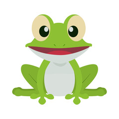 Green frog with a smile cartoon character on white background 