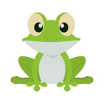 green frog cartoon character on white background 