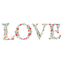 Royal floral print Love painted with watercolor