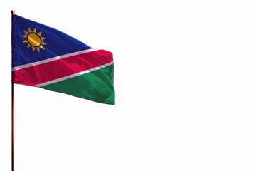 Fluttering Namibia isolated flag on white background, mockup with the space for your content.