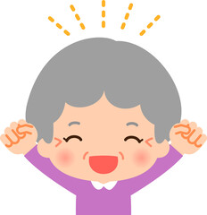 両腕を上へ伸ばす笑顔のシニア女性
