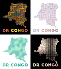 DR Congo map. Collection of map of DR Congo in dotted style. Borders of the country filled with rectangles for your design. Vector illustration.