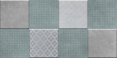 3d patterned background in blue tones on cement background